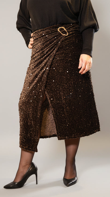 Glanzende maroon rok met pailletten