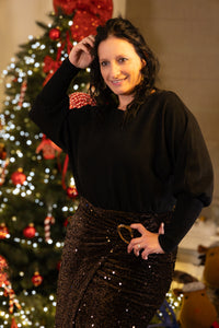 Glanzende maroon rok met pailletten