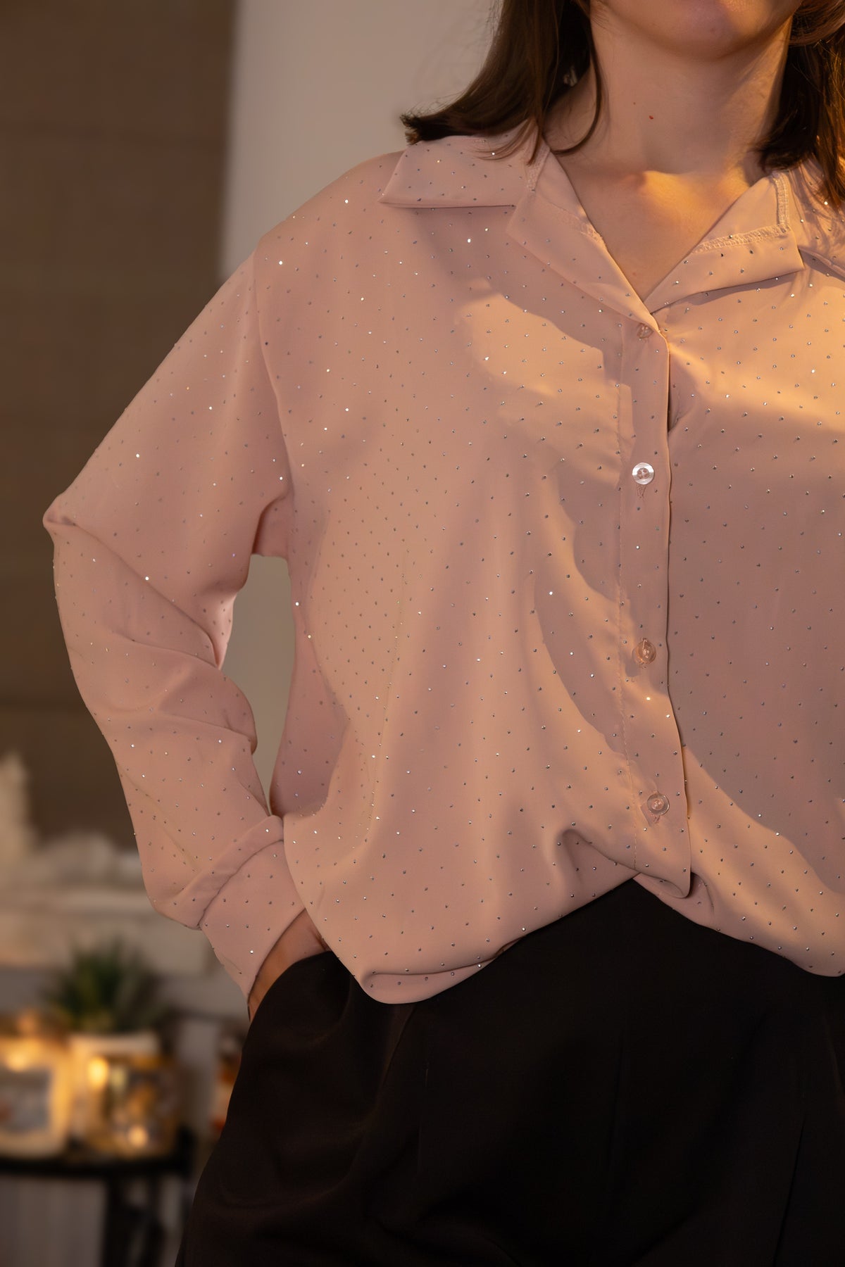 Chique Blouse met Pailletten in Oud Roze