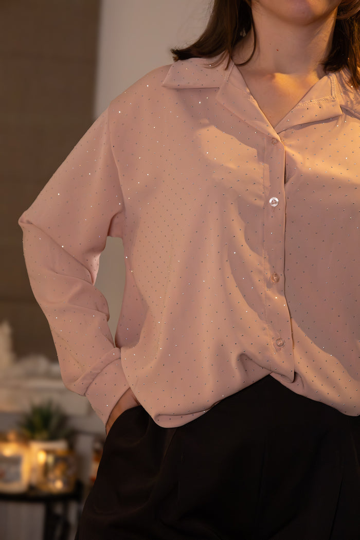 Chique Blouse met Pailletten in Oud Roze