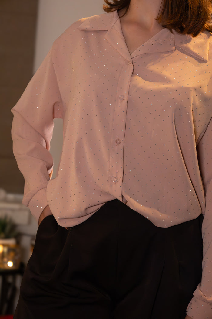 Chique Blouse met Pailletten in Oud Roze