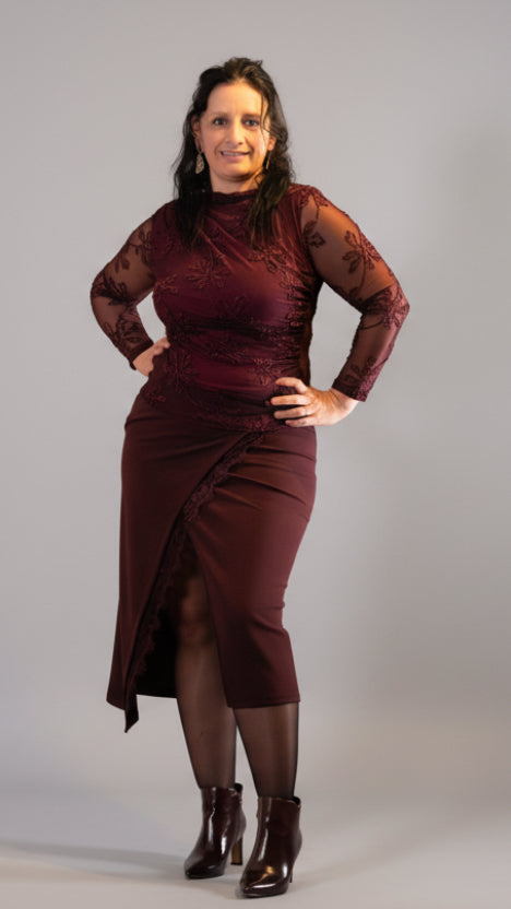 Maxi Rok met Kanten Details Bordeaux