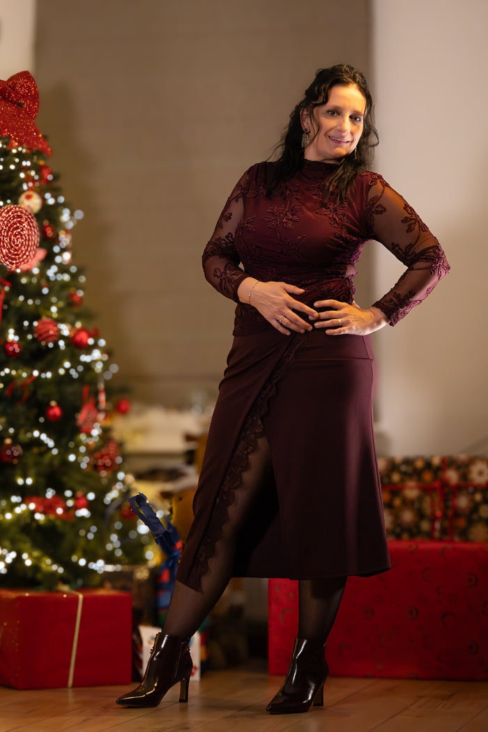 Maxi Rok met Kanten Details Bordeaux