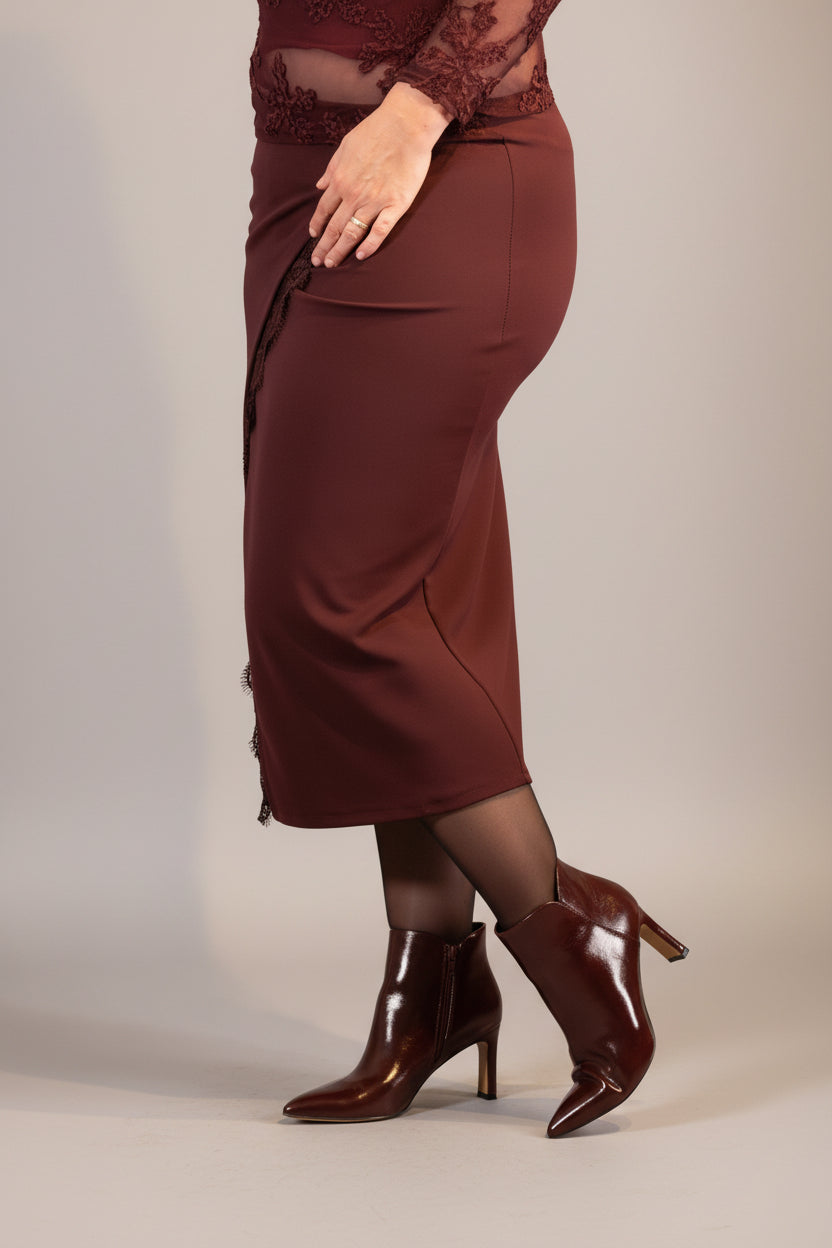 Maxi Rok met Kanten Details Bordeaux